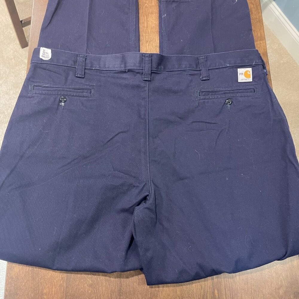 Carhartt FR Flame Resistant Navy Blue Canvas Work Pants Size 44x34 Welder 371-20 - Picture 4 of 15